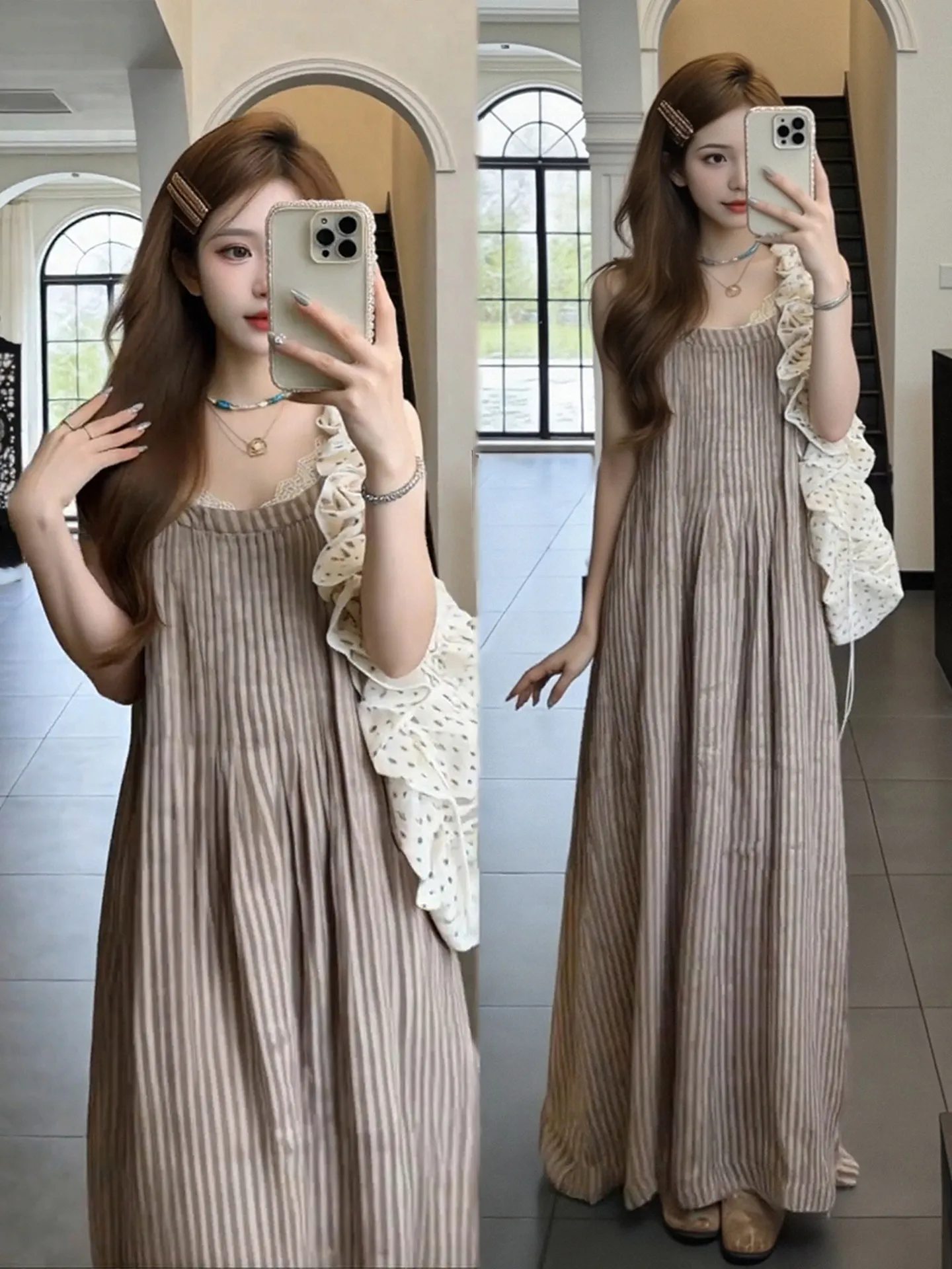 Summer Casual Style Women's Lace Inner Wear Top And Striped Bib Dress plus Size Set High Waist Loose Fit Short Sleeve Dress
Summer Casual Style Women's Lace Inner Wear Top And Striped Bib Dress plus Size Set High Waist Loose Fit Short Sleeve Dress