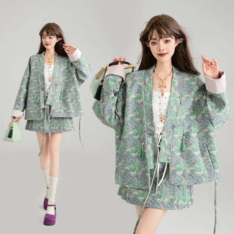 Fashion New Satin Jacquard Two-piece Set Women Outfit Vintage Long-sleeved Jacket Short Skirt Luxury High-quality Skirt Sets
Fashion New Satin Jacquard Two-piece Set Women Outfit Vintage Long-sleeved Jacket Short Skirt Luxury High-quality Skirt Sets