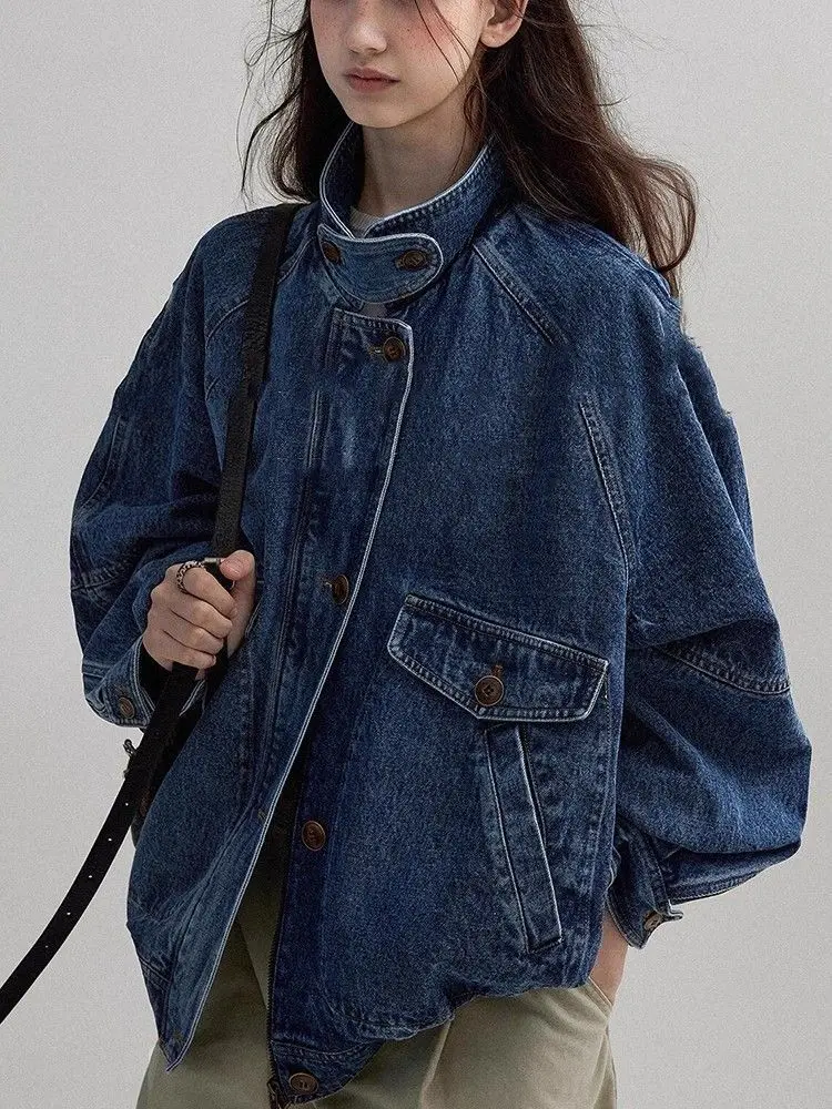 American High-End Denim Jacket For Women'S Autumn New Collection, Retro Stand Up Collar Design, Loose Workwear Jacket
American High-End Denim Jacket For Women'S Autumn New Collection, Retro Stand Up Collar Design, Loose Workwear Jacket