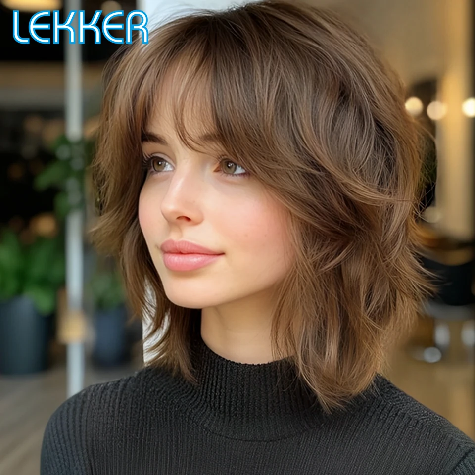 Lekker 12" Highlight Brown Short Wavy Bob 100% Human Hair Wigs With Bangs For Women Brazilian Remy Hair Full Machine Made Wigs
Lekker 12" Highlight Brown Short Wavy Bob 100% Human Hair Wigs With Bangs For Women Brazilian Remy Hair Full Machine Made Wigs