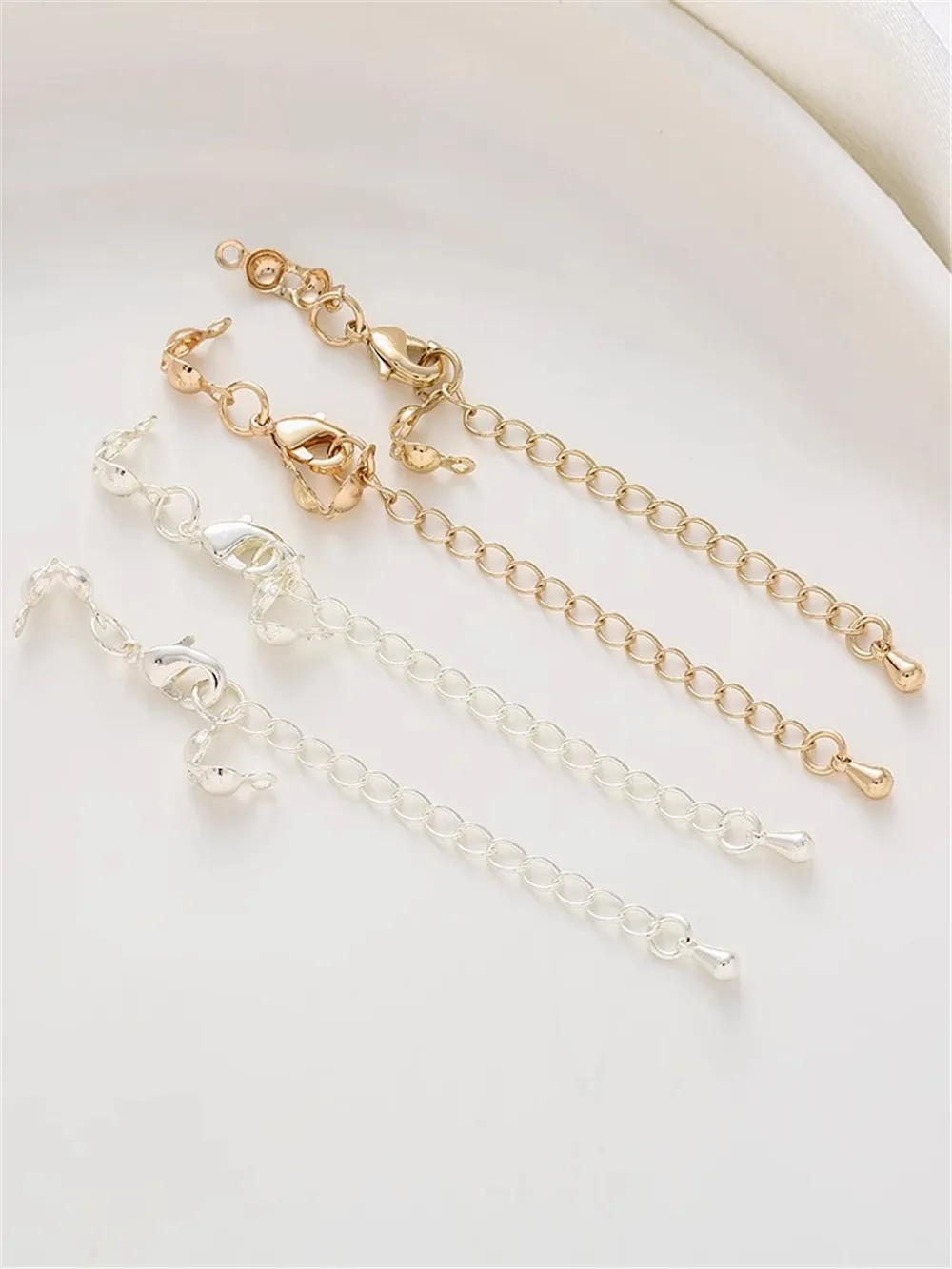 14K Gold and Silver Water Drop Extension Chain Tail Chain Belt Double Buckle DIY Handmade Necklace Bracelet Jewelry Accessories
14K Gold and Silver Water Drop Extension Chain Tail Chain Belt Double Buckle DIY Handmade Necklace Bracelet Jewelry Accessories