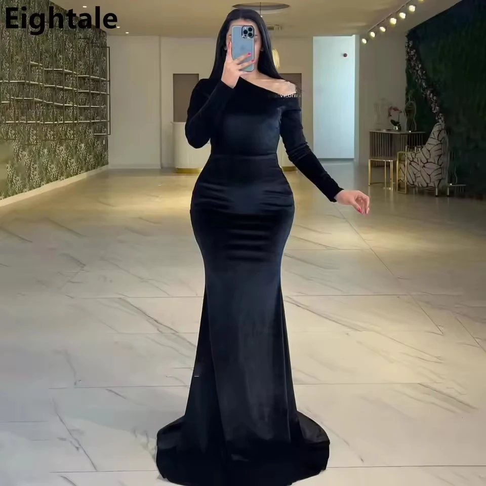Eightale Black Velour Mermaid Evening Dresses For Wedding Party Long Sleeve Formal Prom Dress Dubai Party Gown Customized
Eightale Black Velour Mermaid Evening Dresses For Wedding Party Long Sleeve Formal Prom Dress Dubai Party Gown Customized