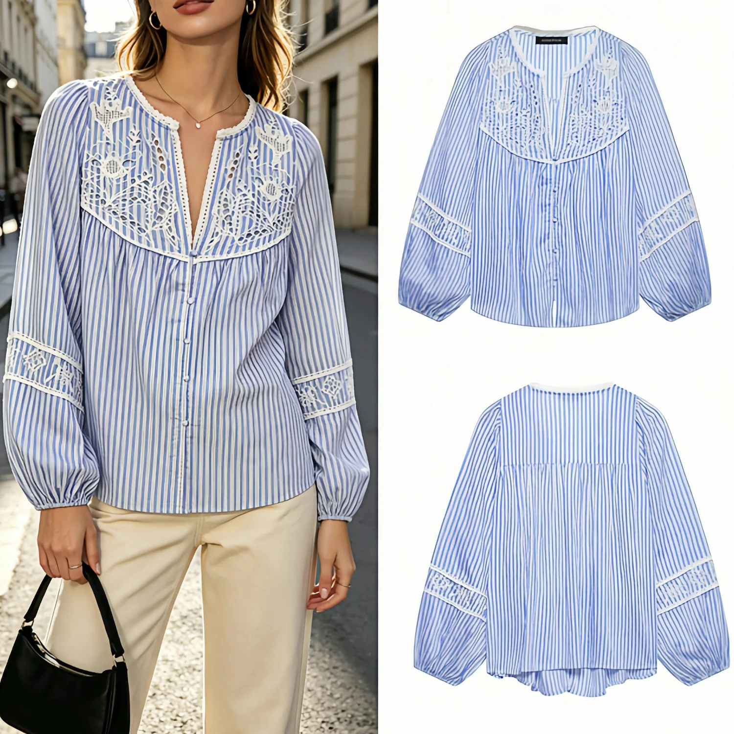 Women's Casual Loose Striped Embroidered Shirt Long Sleeve V Neck Summer Fashion 2026 New Classic Embroidered Shirt
Women's Casual Loose Striped Embroidered Shirt Long Sleeve V Neck Summer Fashion 2026 New Classic Embroidered Shirt