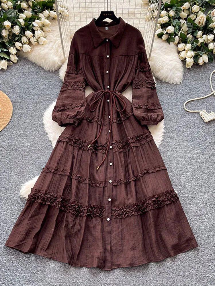 Spring Autumn French Mushroom Edge Apricot Long Sleeved Dress for Women's New Fashionable Loose Single Breasted Shirt Dress D131
Spring Autumn French Mushroom Edge Apricot Long Sleeved Dress for Women's New Fashionable Loose Single Breasted Shirt Dress D131