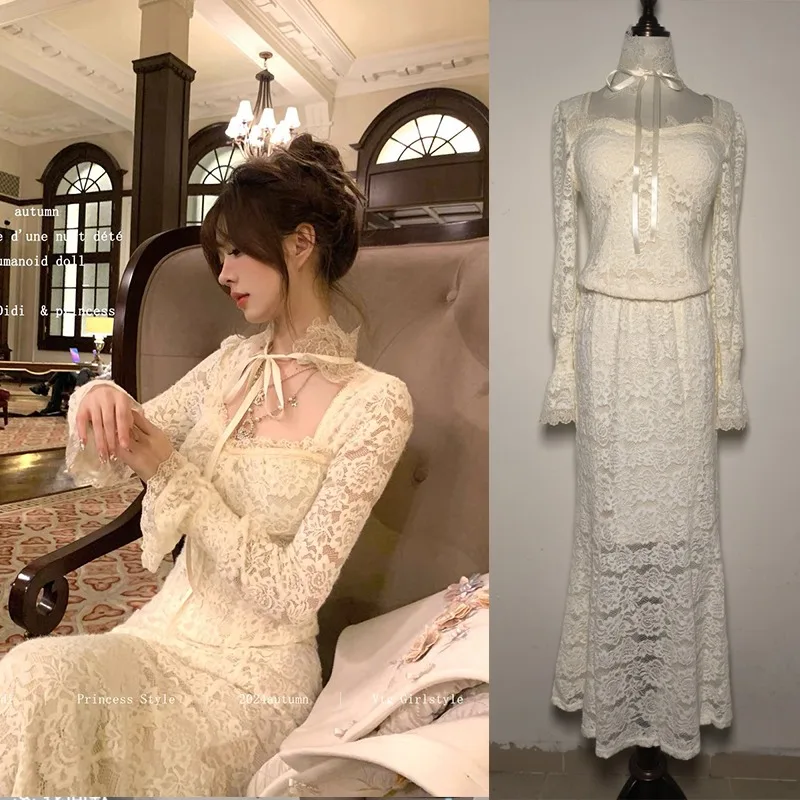 MiiiiX French Retro Suits Square Collar Slim Lace Splicing Shirt Top Long Mermaid Skirt Autumn Elegant Women's Two Piece Set
MiiiiX French Retro Suits Square Collar Slim Lace Splicing Shirt Top Long Mermaid Skirt Autumn Elegant Women's Two Piece Set