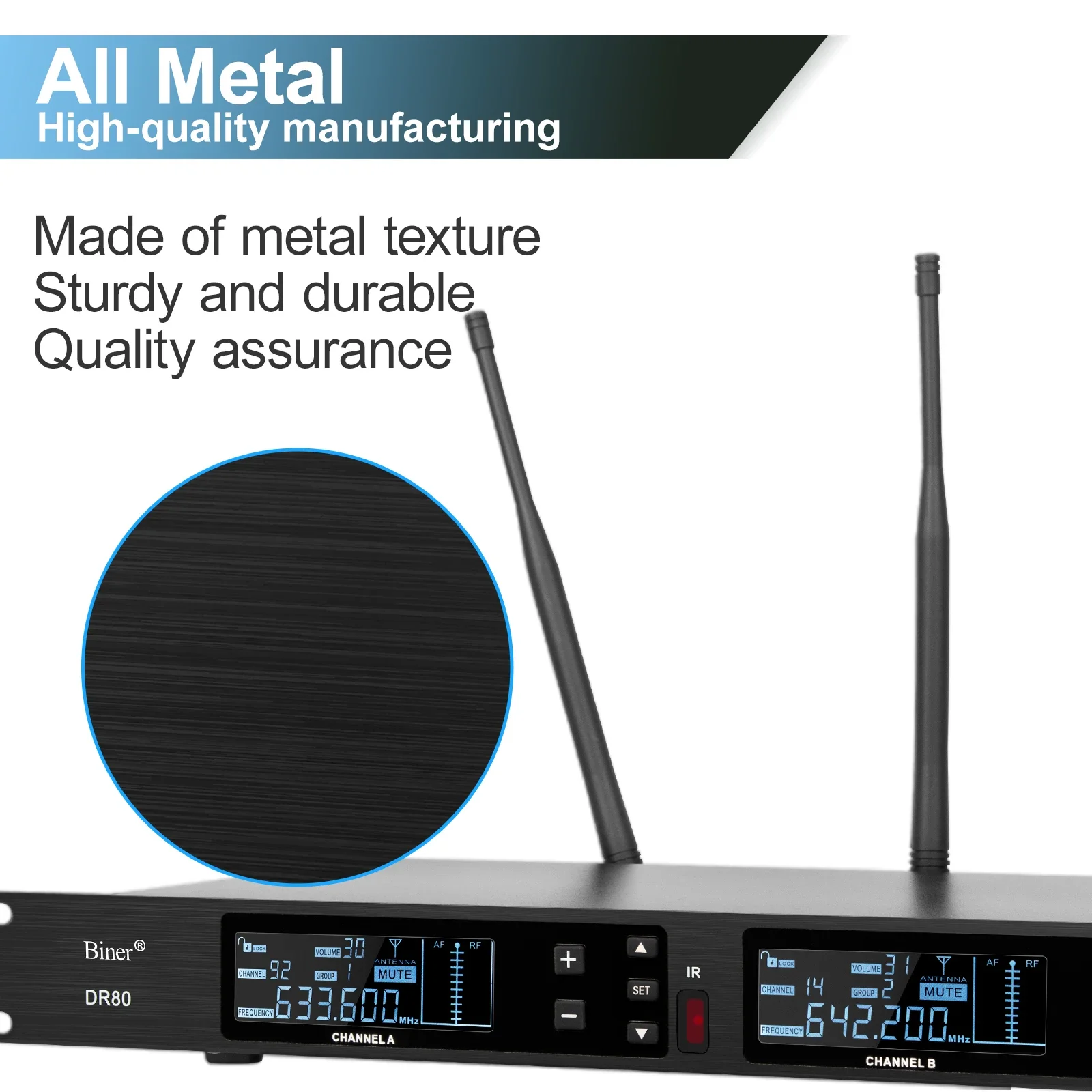 Biner Professional DR80 2 Channel UHF Wireless Handheld Microphone For Stage Performance Karaoke
Biner Professional DR80 2 Channel UHF Wireless Handheld Microphone For Stage Performance Karaoke
