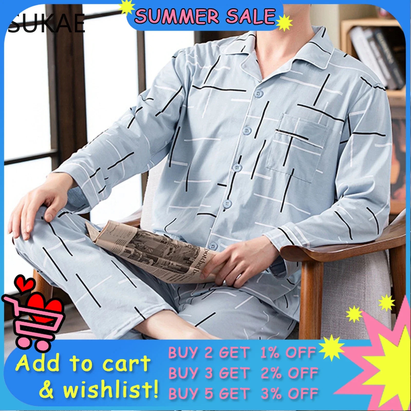 Cotton Mens Sleepwear Spring Autumn Long Sleeves Nightwear Light Blue Printing Lapels Cardigan Fashion Male's Pyjama Set Fashion
Cotton Mens Sleepwear Spring Autumn Long Sleeves Nightwear Light Blue Printing Lapels Cardigan Fashion Male's Pyjama Set Fashion
