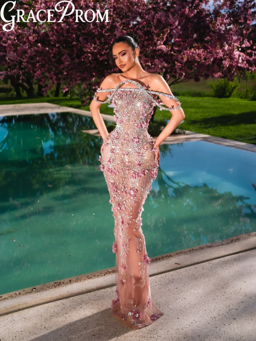 New Pink 3D Floral Evening Dress Luxury Silver Crystal Wedding Party Gown Customized Elegant Illusion Sheath Long Prom Dresses
New Pink 3D Floral Evening Dress Luxury Silver Crystal Wedding Party Gown Customized Elegant Illusion Sheath Long Prom Dresses