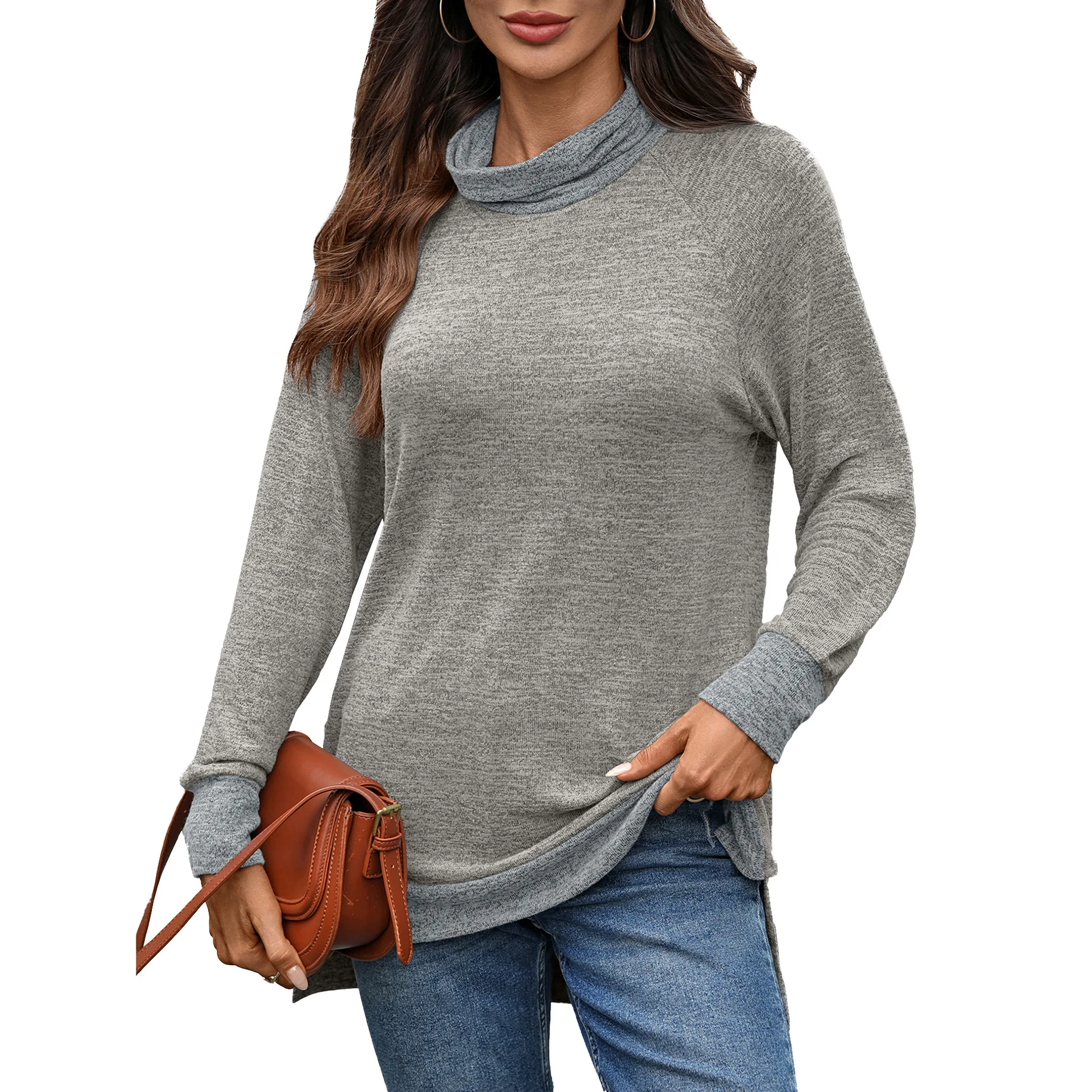 Spring Autumn Women's Long-sleeved Contrasting Casual Top Solid Color Pullover Turtleneck Loose T-shirt for Female
Spring Autumn Women's Long-sleeved Contrasting Casual Top Solid Color Pullover Turtleneck Loose T-shirt for Female