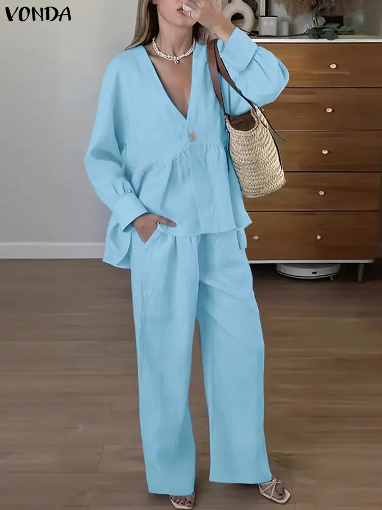 Плюс размер 5XL VONDA Женские брюки Комплекты повседневные свободные рубашки с длинным рукавом Длинные брюки с v-образным вырезом Элегантные офисные женские костюмы Модные комплекты
Плюс размер 5XL VONDA Женские брюки Комплекты повседневные свободные рубашки с длинным рукавом Длинные брюки с v-образным вырезом Элегантные офисные женские костюмы Модные комплекты