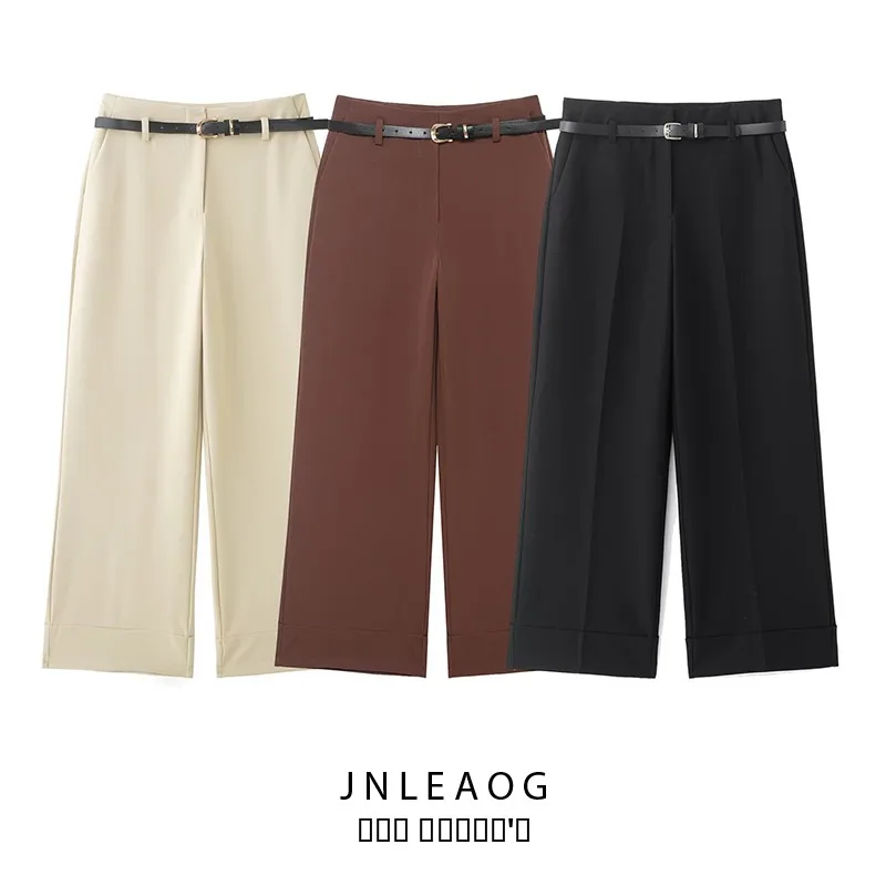 Женские брюки JNLEAOG в уличном стиле с манжетами и поясом, осенняя новинка, прямые брюки с завышенной талией, полиэстер
Женские брюки JNLEAOG в уличном стиле с манжетами и поясом, осенняя новинка, прямые брюки с завышенной талией, полиэстер