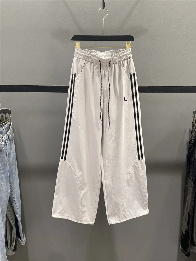 Grey Striped Casual Wide Leg Pants Women's Summer Thin Elastic Waist Drawstring Loose Slimming Straight Sports Trousers
Grey Striped Casual Wide Leg Pants Women's Summer Thin Elastic Waist Drawstring Loose Slimming Straight Sports Trousers