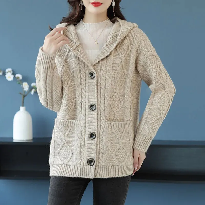 Knitted Cardigan Women New Spring And Autumn Fashion Hooded Thick Line Single-Breasted Sweater Coat Ladies Knitwear Tops W404
Knitted Cardigan Women New Spring And Autumn Fashion Hooded Thick Line Single-Breasted Sweater Coat Ladies Knitwear Tops W404
