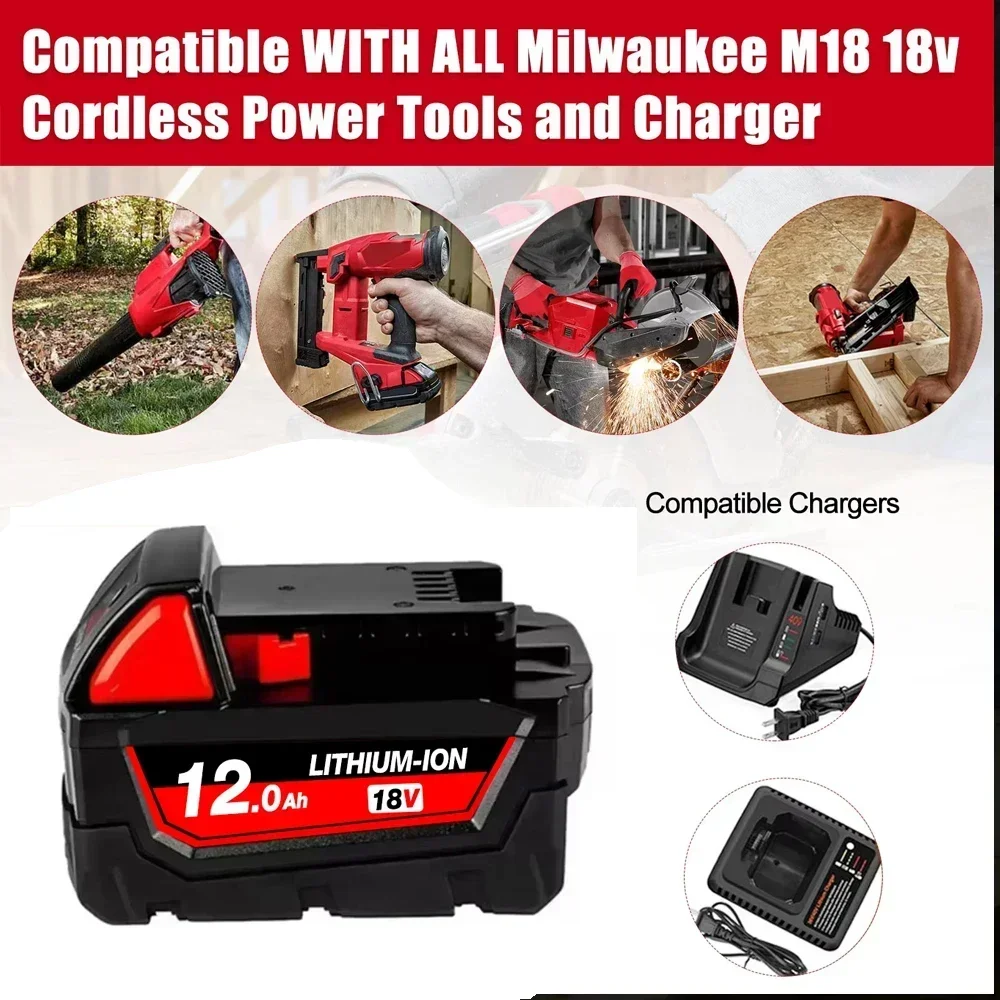 For Milwaukee M18 Battery 12000mAh 18V Rechargeable Battery For Milwaukee Tool M18B5 XC 48-11-2402 48-11-2411 2604-22
For Milwaukee M18 Battery 12000mAh 18V Rechargeable Battery For Milwaukee Tool M18B5 XC 48-11-2402 48-11-2411 2604-22