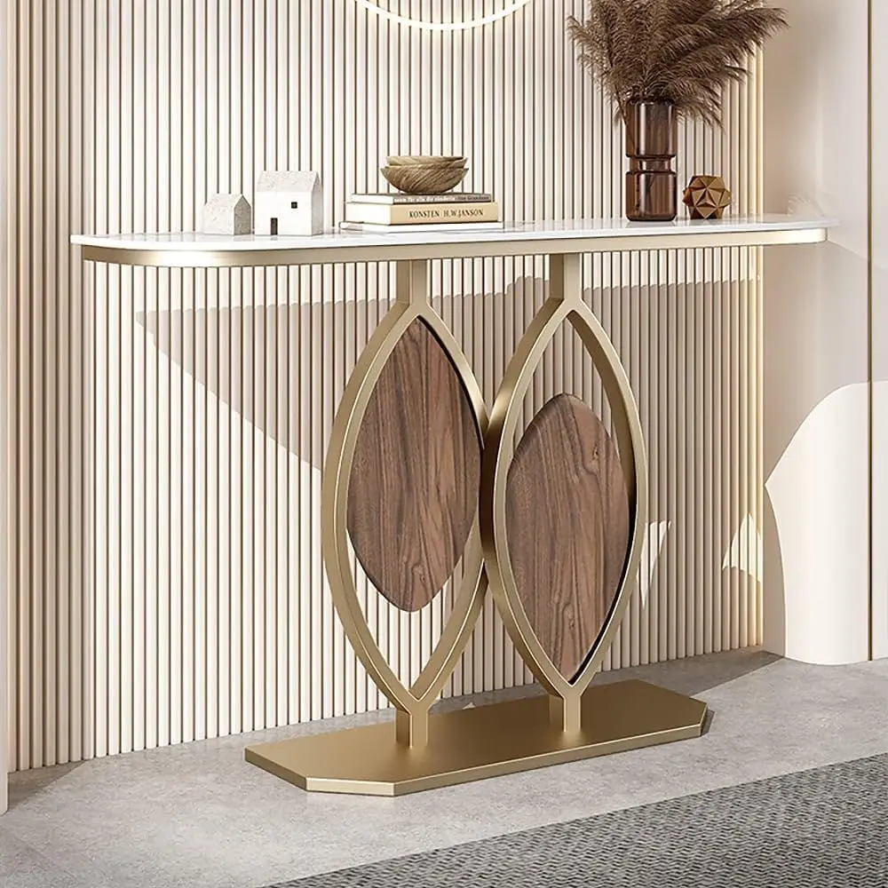 39.4 Contemporary Entryway Table with Sintered Stone Surface, Gold Metal Accent Table featuring Geometric Base for Entry, Living
39.4 Contemporary Entryway Table with Sintered Stone Surface, Gold Metal Accent Table featuring Geometric Base for Entry, Living