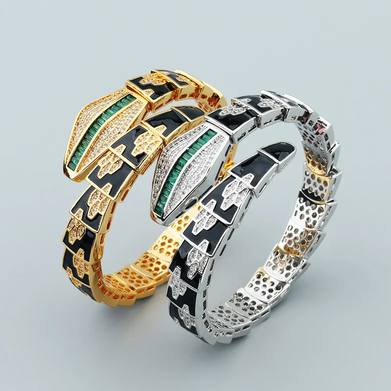 Luxury Brand Fashion Snake Cuff Bangle Charm Open Elasticity Bracelet Retro Gold Silver Color Crystal Cubic Zircon Women Jewelry
Luxury Brand Fashion Snake Cuff Bangle Charm Open Elasticity Bracelet Retro Gold Silver Color Crystal Cubic Zircon Women Jewelry