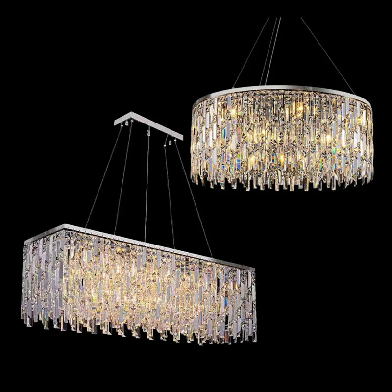 Nordic American Style Chandelier Round Rectangular Crystal Ceiling Lamp Dimmable Pendant Light for Dining Room Kitchen island
Nordic American Style Chandelier Round Rectangular Crystal Ceiling Lamp Dimmable Pendant Light for Dining Room Kitchen island