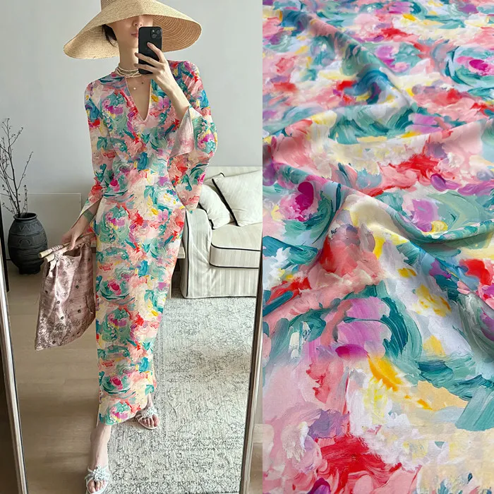 Real Silk Fabric Oil Painting Smudged Elastic Double Georgette Dress Painted Dream
Real Silk Fabric Oil Painting Smudged Elastic Double Georgette Dress Painted Dream