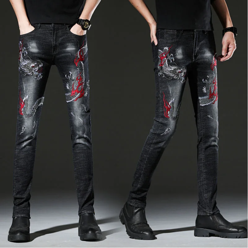 High-End Embroidered Floral Men's Jeans Elastic Slim Fit Casual Long Pants Trendy Brand Youthful Autumn Wear Standard Thickness
High-End Embroidered Floral Men's Jeans Elastic Slim Fit Casual Long Pants Trendy Brand Youthful Autumn Wear Standard Thickness