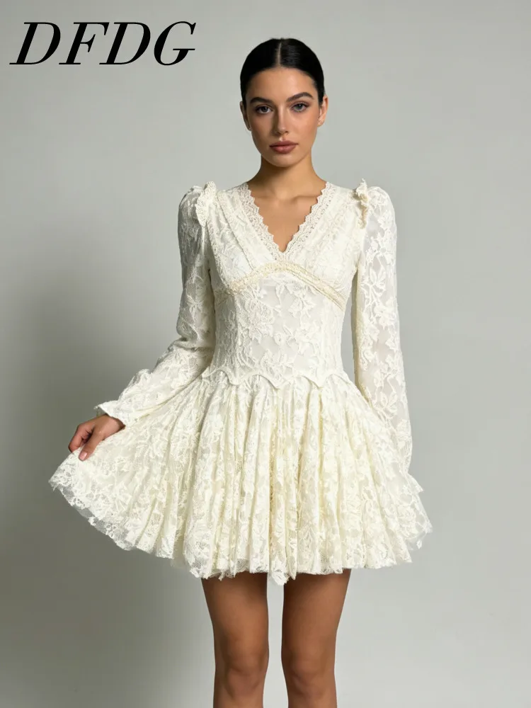 DFDG Women's Spring Summer V Neck Lace Fitted Flared Mini Dress Sweet Prom Party Wear 2026 Trendy Feminine Fashion Outfit Dress
DFDG Women's Spring Summer V Neck Lace Fitted Flared Mini Dress Sweet Prom Party Wear 2026 Trendy Feminine Fashion Outfit Dress