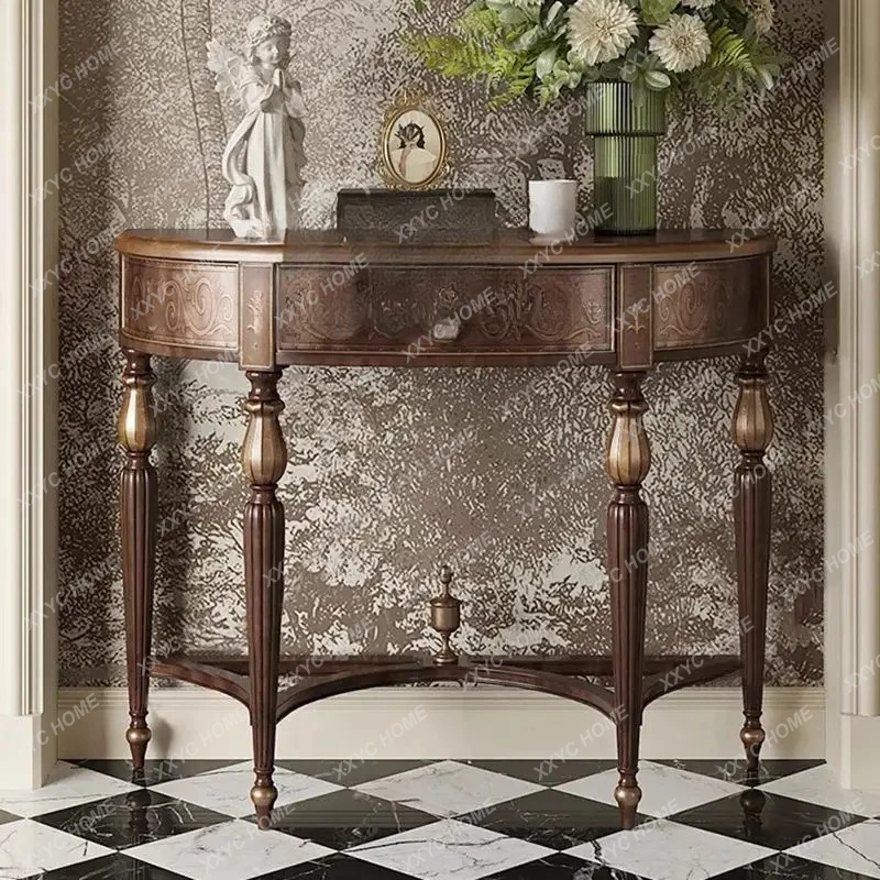 HMJRetro semi-round entrance table, several cabinets, corridor entrance table, modern simple solid wood foyer table
HMJRetro semi-round entrance table, several cabinets, corridor entrance table, modern simple solid wood foyer table