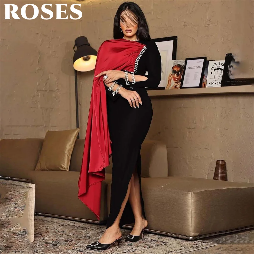 ROSES Long O Neck Party Dress with Cape Trumpet Stain Sleeves Pleats Night Dress Saudi Arabia Evening Celebrity Dress Customized
ROSES Long O Neck Party Dress with Cape Trumpet Stain Sleeves Pleats Night Dress Saudi Arabia Evening Celebrity Dress Customized