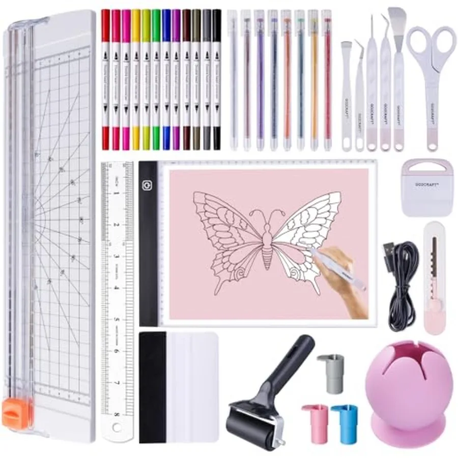 37Pcs Essential Tool Set, Ultimate Tool with 7Pcs Weeding Tools for Vinyl, LED Light Pad, 12'' Paper Cutter, Vinyl Scrap Collec
37Pcs Essential Tool Set, Ultimate Tool with 7Pcs Weeding Tools for Vinyl, LED Light Pad, 12'' Paper Cutter, Vinyl Scrap Collec