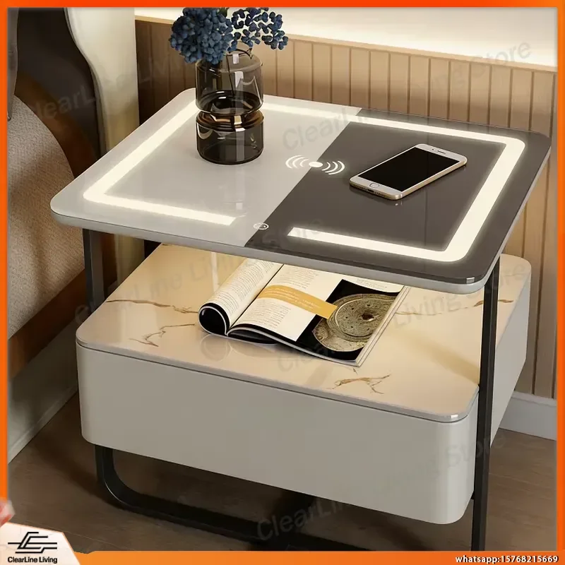 Modern Bedside Table with Wireless Charging Pad LED Night Light 2 Drawers Sturdy Wood Frame Bedroom Nightstand Storage
Modern Bedside Table with Wireless Charging Pad LED Night Light 2 Drawers Sturdy Wood Frame Bedroom Nightstand Storage