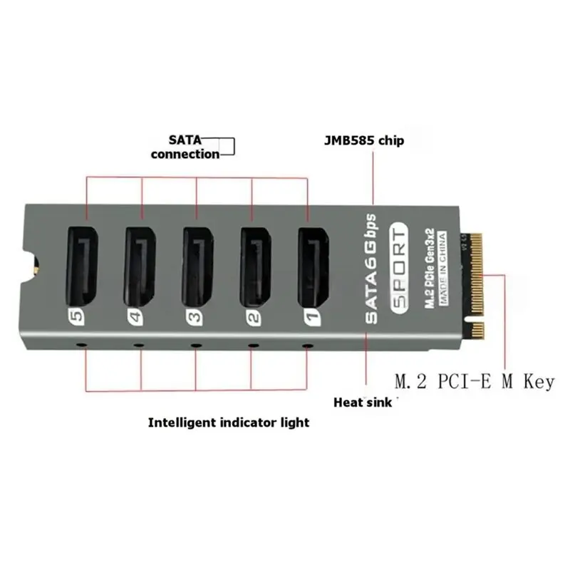 M. 2 Pcie To SATA3.0 5 Port Expansion Card Riser Converter Adapter JMB585 For PC For Computer Case Support PM Function
M. 2 Pcie To SATA3.0 5 Port Expansion Card Riser Converter Adapter JMB585 For PC For Computer Case Support PM Function