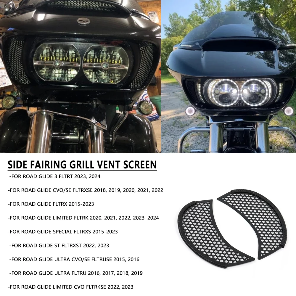 NEW Motorcycle Side Fairings Mesh Vent Screen Grills For Harley Road Glide FLTRX 2015-2023 For Road Glide 3 FLTRT 2023-2024
NEW Motorcycle Side Fairings Mesh Vent Screen Grills For Harley Road Glide FLTRX 2015-2023 For Road Glide 3 FLTRT 2023-2024