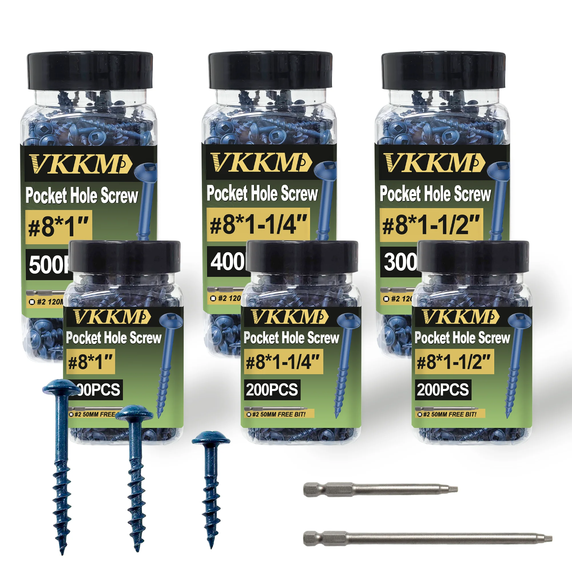 Blue #8 Pocket Hole Screws 1"-2-1/2" with Free Drill Bit for Woodworking & DIY (150/90PCS)
Blue #8 Pocket Hole Screws 1"-2-1/2" with Free Drill Bit for Woodworking & DIY (150/90PCS)