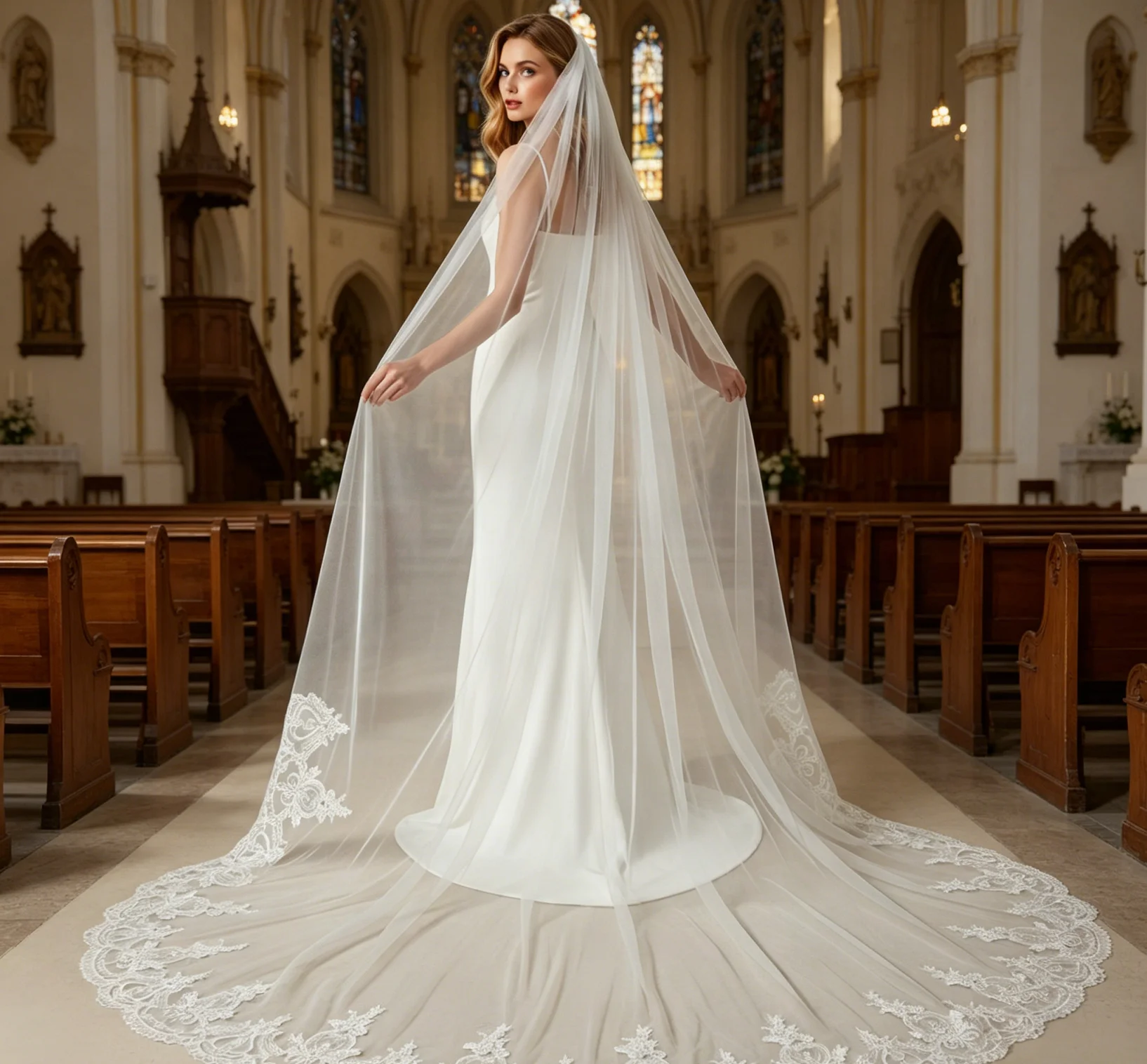 Elegant Cathedral Veil with Scalloped Lace Edge Noble Bride Headwear Accessory for Church Wedding Photo Party G73
Elegant Cathedral Veil with Scalloped Lace Edge Noble Bride Headwear Accessory for Church Wedding Photo Party G73