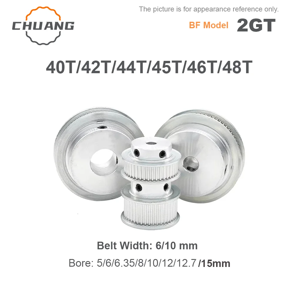 Timing Pulley 2GT 40T/42T/44T/45T/46T/48Teeth Bore 5-15mm Synchronous Wheels Gear Width 6mm 3D Printer Reprap CNC Parts 2GT 
Timing Pulley 2GT 40T/42T/44T/45T/46T/48Teeth Bore 5-15mm Synchronous Wheels Gear Width 6mm 3D Printer Reprap CNC Parts 2GT