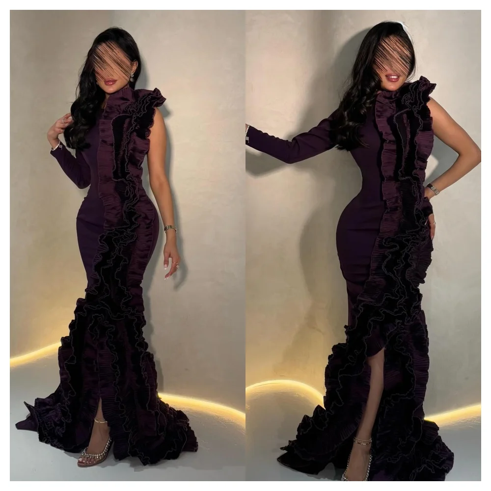 Customized Mermaid Exquisite Purple Jersey Evening Dress Delicate High Neckline Sleeveless Party Dress Fashion Celebrity Gowns
Customized Mermaid Exquisite Purple Jersey Evening Dress Delicate High Neckline Sleeveless Party Dress Fashion Celebrity Gowns