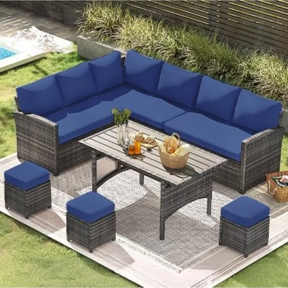7 Pieces Patio Furniture Set, Outdoor Sectional Sofa Conversation Set, All Weather Wicker Rattan Dining Table & Chair
7 Pieces Patio Furniture Set, Outdoor Sectional Sofa Conversation Set, All Weather Wicker Rattan Dining Table & Chair