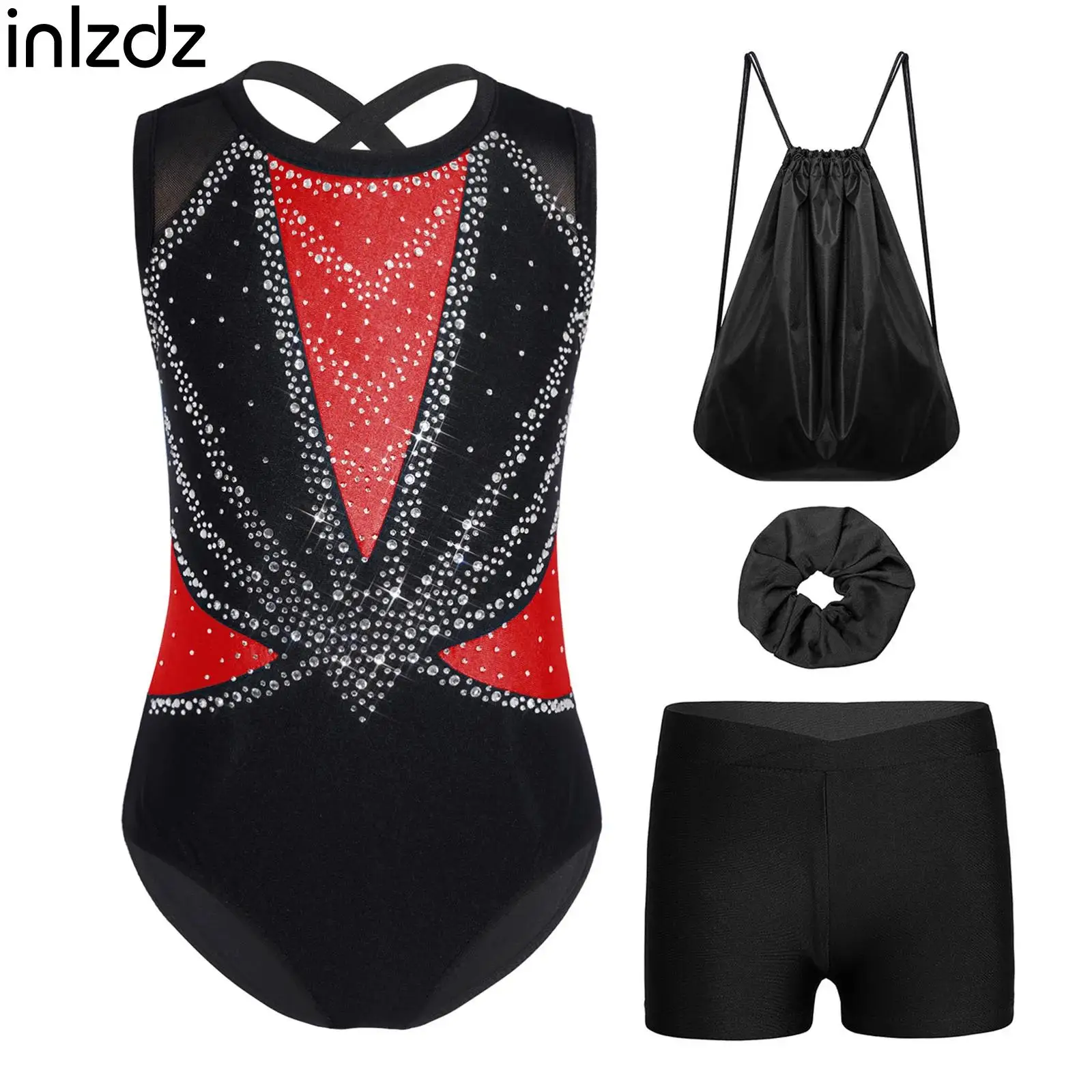 Girls Gymnastics Ballet Dance Outfit Sleeveless Shiny Rhinestones Leotard+Shorts+Hairband+Drawstring Backpack Ballerina Costume
Girls Gymnastics Ballet Dance Outfit Sleeveless Shiny Rhinestones Leotard+Shorts+Hairband+Drawstring Backpack Ballerina Costume
