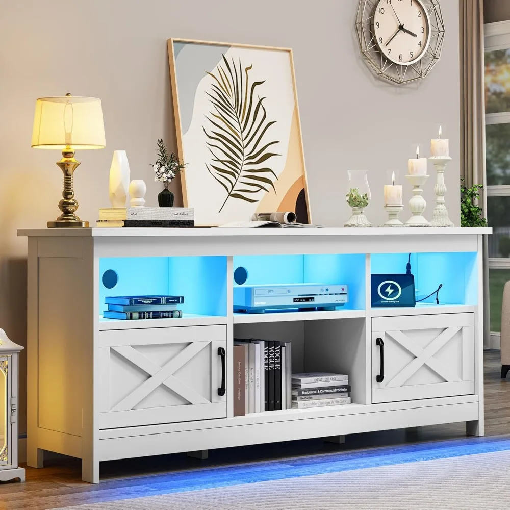 Farmhouse TV Stand with Power Outlet, Entertainment Center, LED Light Media Console, Simple TV Cabinet for Living Room 59 Inch
Farmhouse TV Stand with Power Outlet, Entertainment Center, LED Light Media Console, Simple TV Cabinet for Living Room 59 Inch