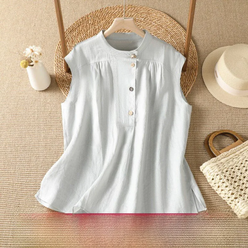 Lightweight Cotton Linen Blue Short Sleeve Shirt Loose Fit Summer Design Casual Style round Neck Single Button Closure Top
Lightweight Cotton Linen Blue Short Sleeve Shirt Loose Fit Summer Design Casual Style round Neck Single Button Closure Top