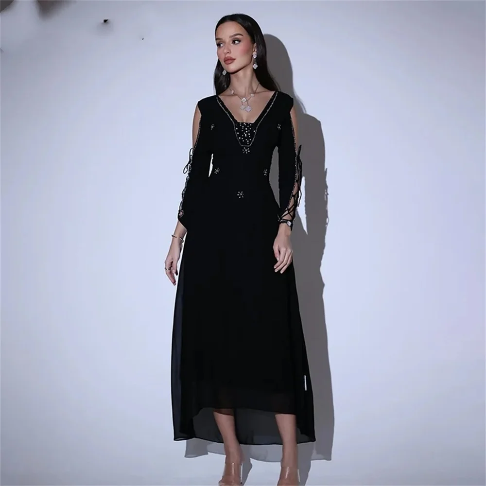 Sexy A-Line Prom Dresses Women's Black Prom Dress 2024 New V Neck Beaded Chiffon Party Evening Gown
Sexy A-Line Prom Dresses Women's Black Prom Dress 2024 New V Neck Beaded Chiffon Party Evening Gown