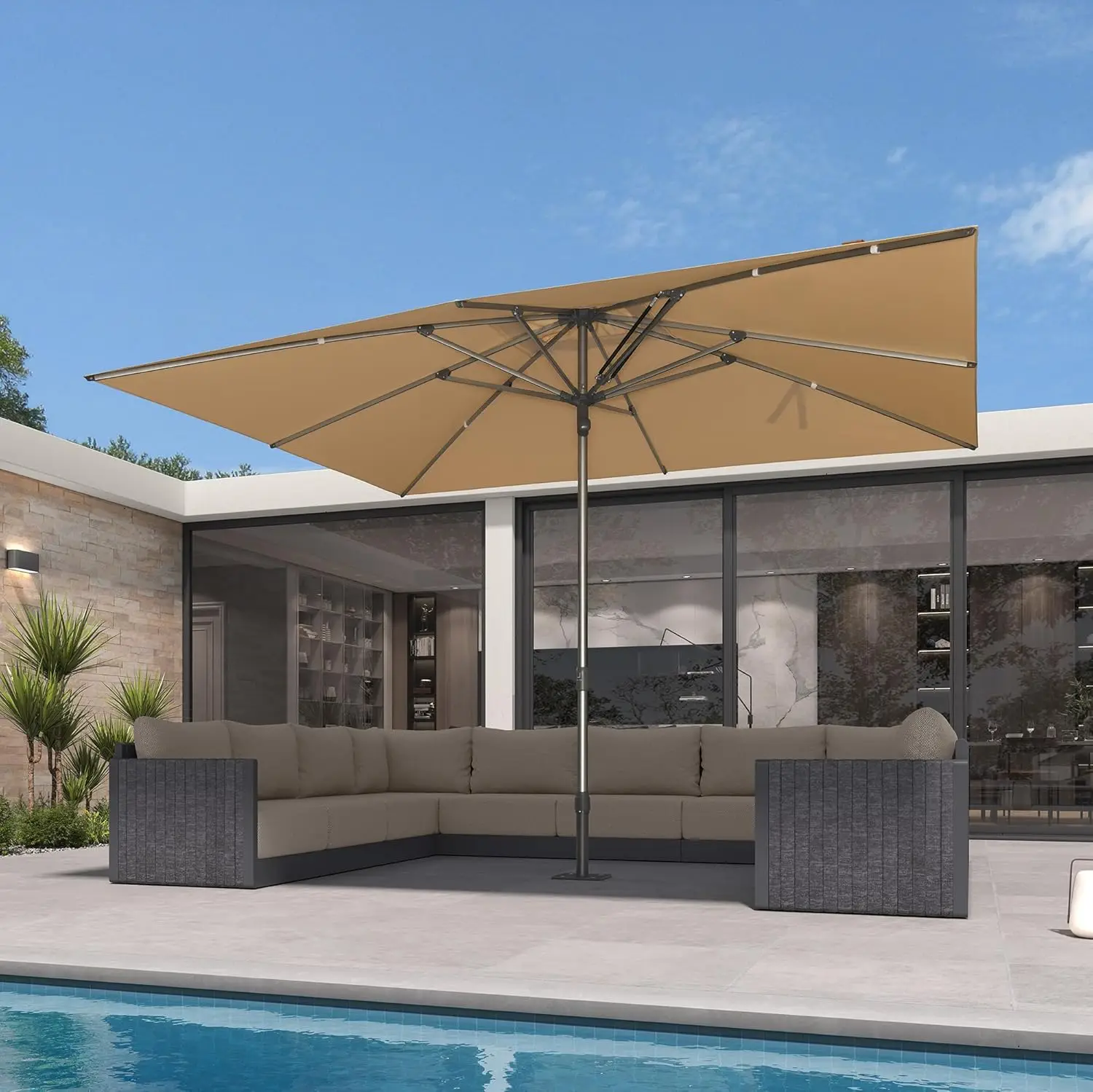 9 X 12 FT Commercial Rectangle Patio Market Umbrella Semi Auto Heavy Duty 1.9" Aluminum Pole 8 Sturdy Ribs for, Customized
9 X 12 FT Commercial Rectangle Patio Market Umbrella Semi Auto Heavy Duty 1.9" Aluminum Pole 8 Sturdy Ribs for, Customized