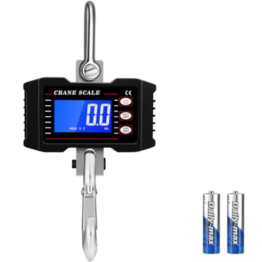 Industrial crane scale for factory/construction/farm use, aluminum alloy, black, 1000kg capacity with backlit LCD, data hold, t
Industrial crane scale for factory/construction/farm use, aluminum alloy, black, 1000kg capacity with backlit LCD, data hold, t