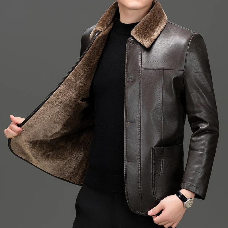 Winter Men PU Leather Jacket Soft Fleece Lining Thermal Coat Bussiness Casual Thermal Faux Leather Outerwear Effortless Menswear
Winter Men PU Leather Jacket Soft Fleece Lining Thermal Coat Bussiness Casual Thermal Faux Leather Outerwear Effortless Menswear