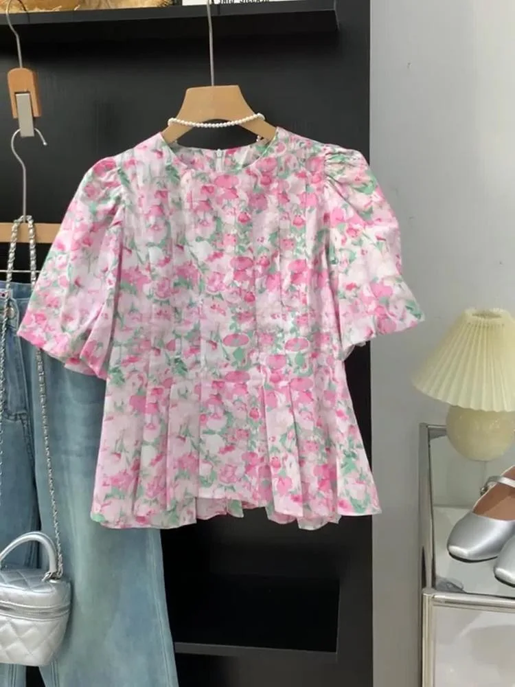2026 Blusas Mujer De Moda O-neck Short Sleeve Loose Pleated Shirts Blouses Floral Blouse Women Clothing Pink Summer Sweet Tops
2026 Blusas Mujer De Moda O-neck Short Sleeve Loose Pleated Shirts Blouses Floral Blouse Women Clothing Pink Summer Sweet Tops