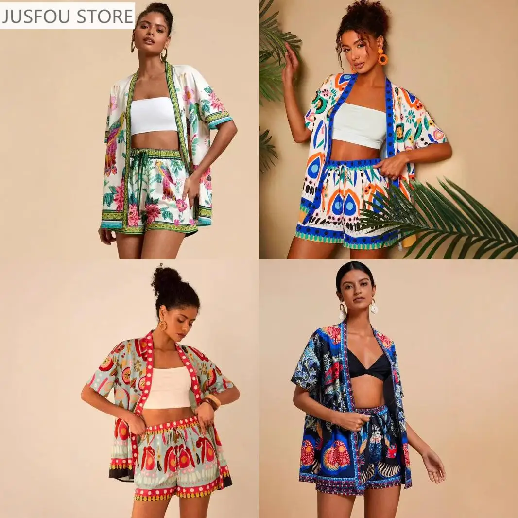 2026 Summer Women Two Piece Set Fashion Boho Printed Short Sleeve Cardigan Shorts Suits Beach Holiday Casual Outfits
2026 Summer Women Two Piece Set Fashion Boho Printed Short Sleeve Cardigan Shorts Suits Beach Holiday Casual Outfits