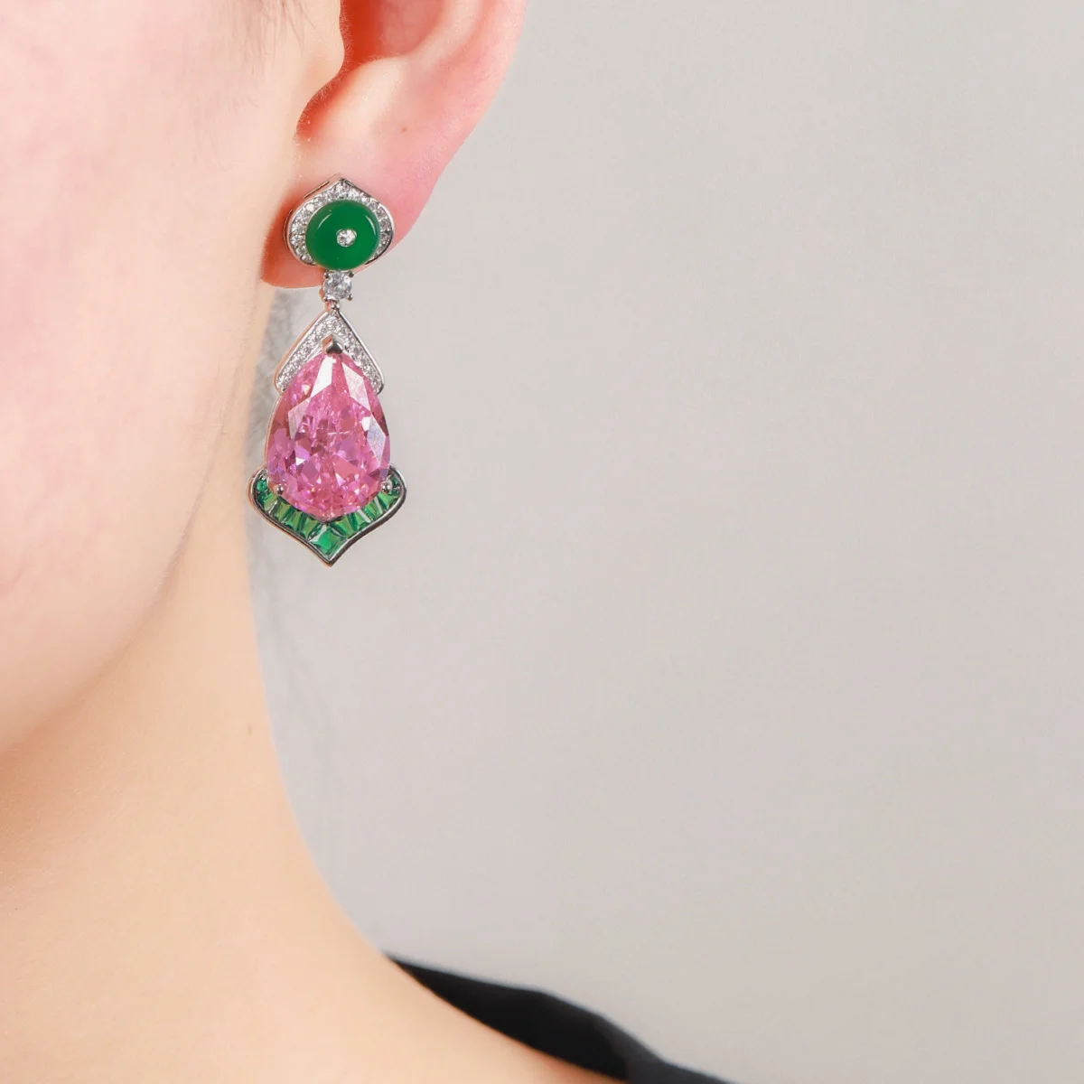 Silver Tone Pink Teardrop & Green Round Gemstone Drop Earrings, Women's Elegant Fashion Jewelry
Silver Tone Pink Teardrop & Green Round Gemstone Drop Earrings, Women's Elegant Fashion Jewelry