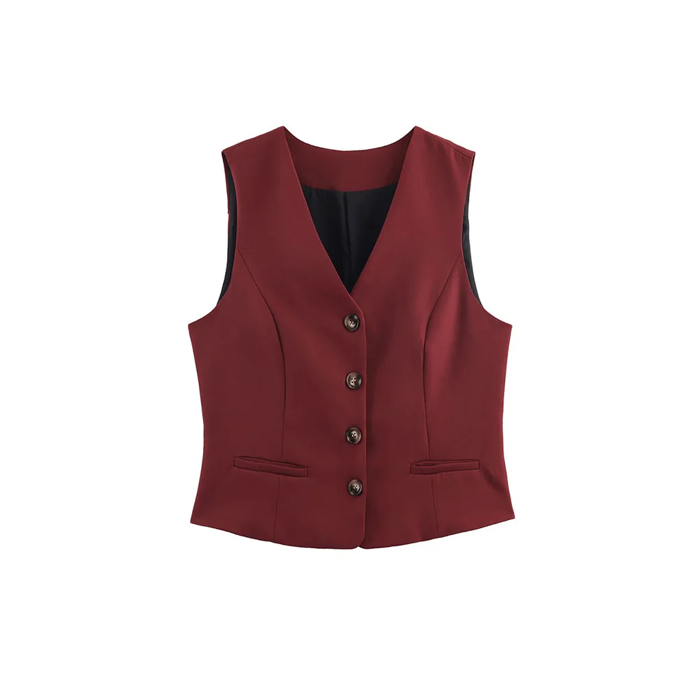 Autumn new women's clothing fashion simple and slim fit wine red suit vest
Autumn new women's clothing fashion simple and slim fit wine red suit vest