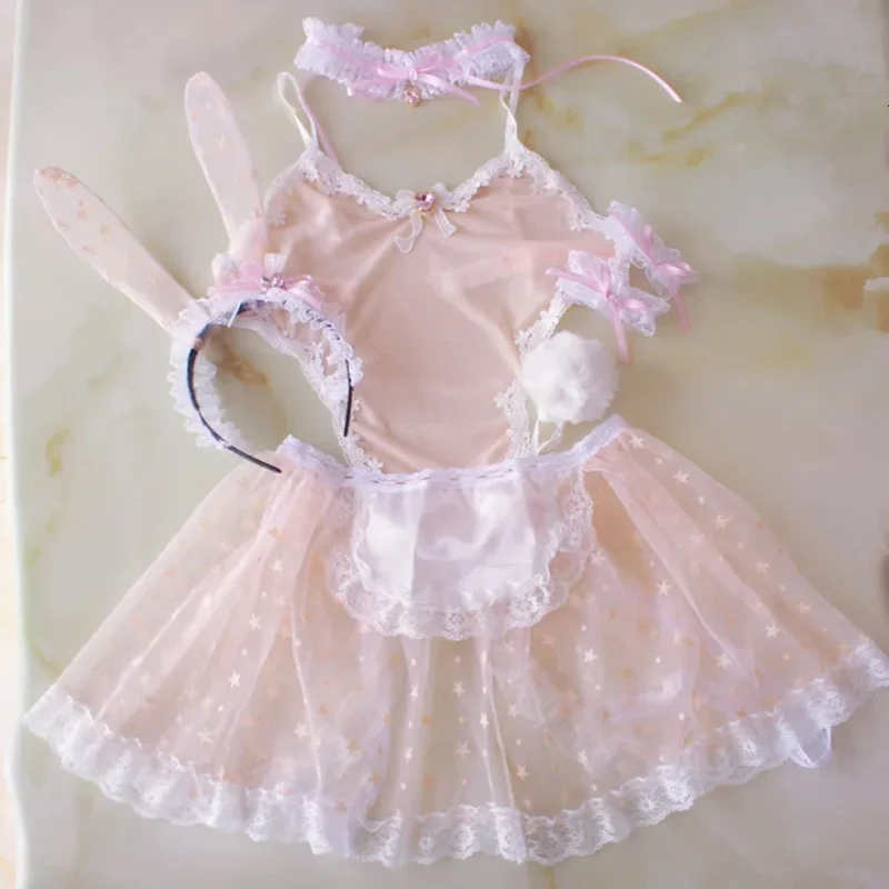 Sexy cute WOMEN'S pink bunny maid transparent exotic set kawaii cosplay rabbit ears tail necklace apron bunny girl sexy costumes
Sexy cute WOMEN'S pink bunny maid transparent exotic set kawaii cosplay rabbit ears tail necklace apron bunny girl sexy costumes