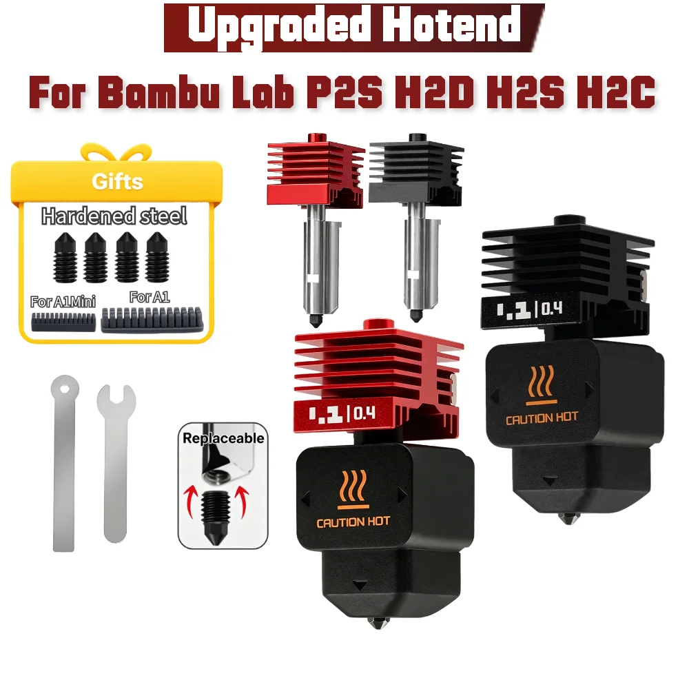 New High Quality H2D Hotend Kit with 0.2/0.4/0.6/0.8mm Hardened steel Nozzle Replace Hotend Kit For Bambu H2D H2S H2C A1/A1mini
New High Quality H2D Hotend Kit with 0.2/0.4/0.6/0.8mm Hardened steel Nozzle Replace Hotend Kit For Bambu H2D H2S H2C A1/A1mini