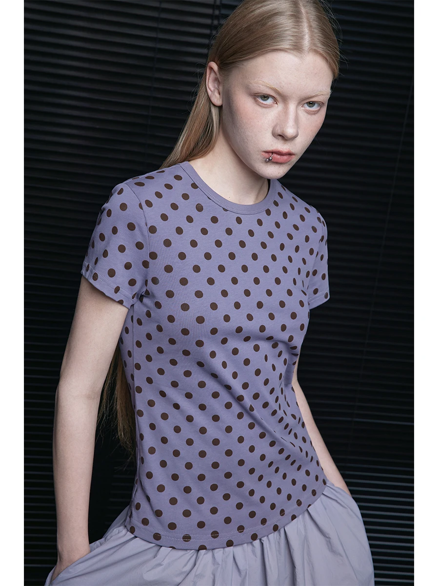 Purple Pure Cotton Polka Dot T-irt Women's ort Sve round Ne Street Sle Slim Fit Summer New Arrival Casual Loose Fe...
Purple Pure Cotton Polka Dot T-irt Women's ort Sve round Ne Street Sle Slim Fit Summer New Arrival Casual Loose Fe...
