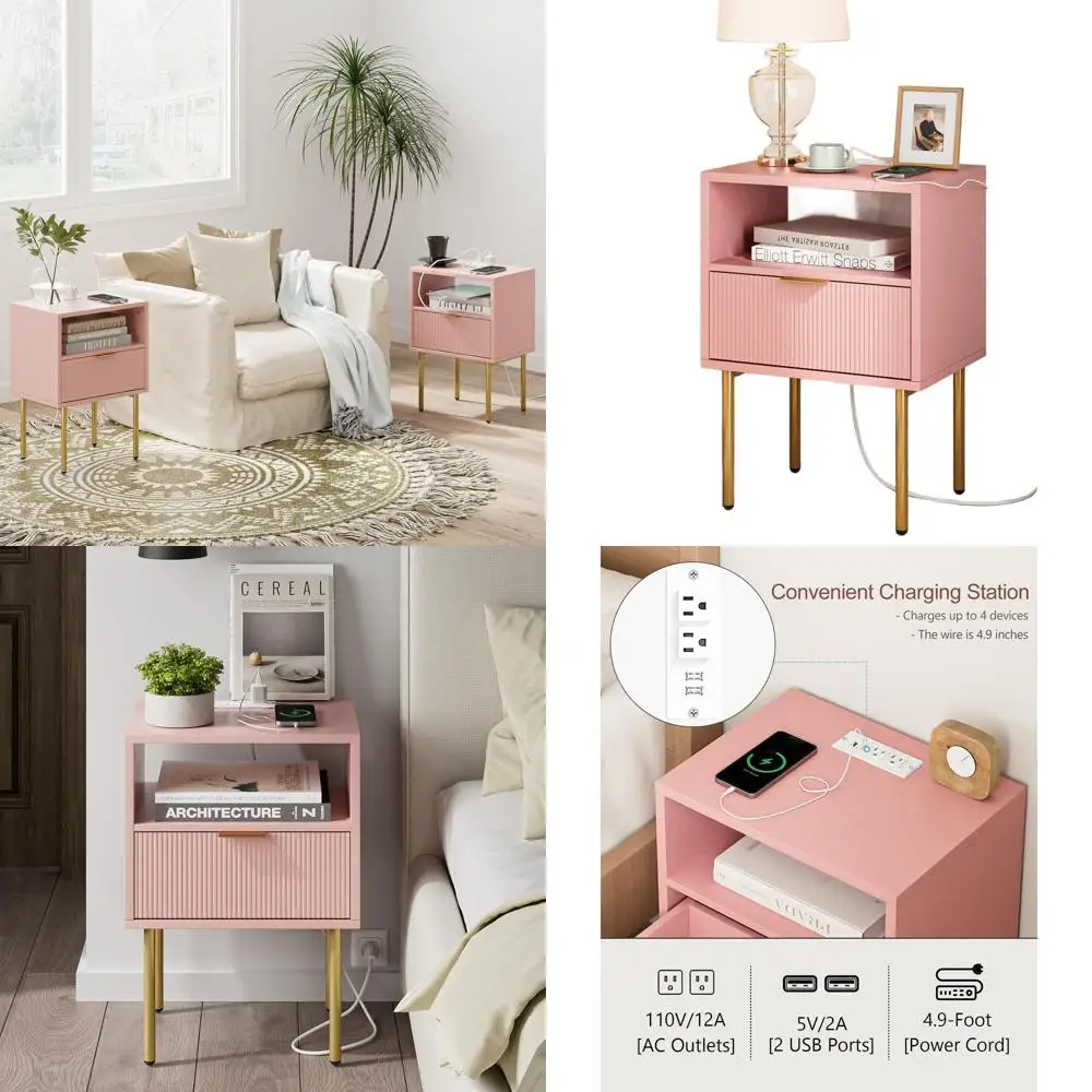 Прикроватная тумбочка в стиле Mid-Century Modern с зарядкой, местом для хранения и открытой полкой для спальни и гостиной, розового цвета
Прикроватная тумбочка в стиле Mid-Century Modern с зарядкой, местом для хранения и открытой полкой для спальни и гостиной, розового цвета